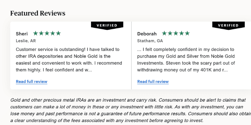 noble gold investments reviews on consumer affairs