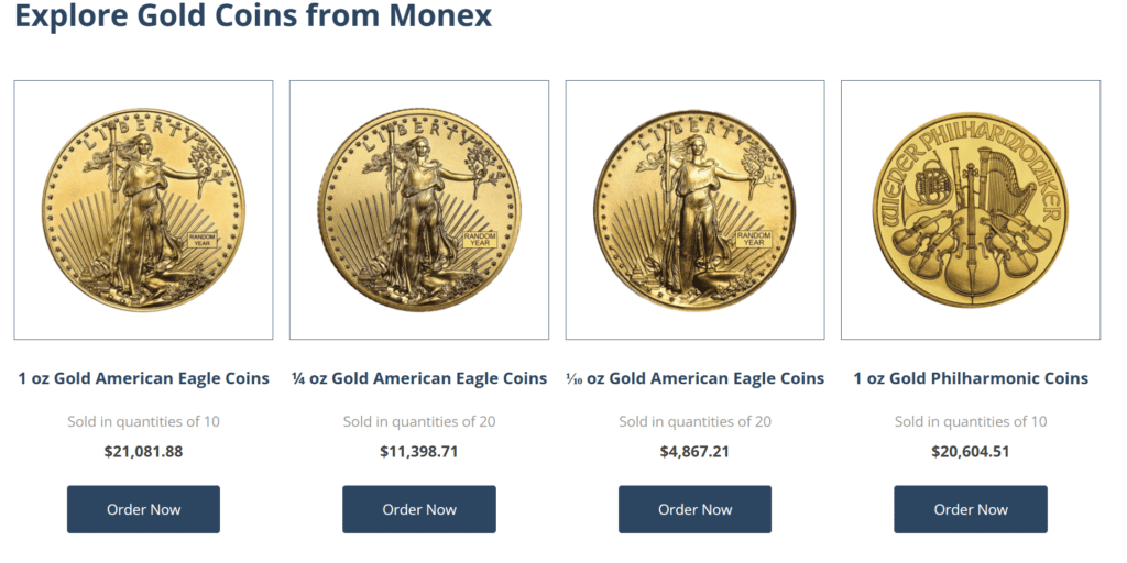 gold coins offered by monex precious metals