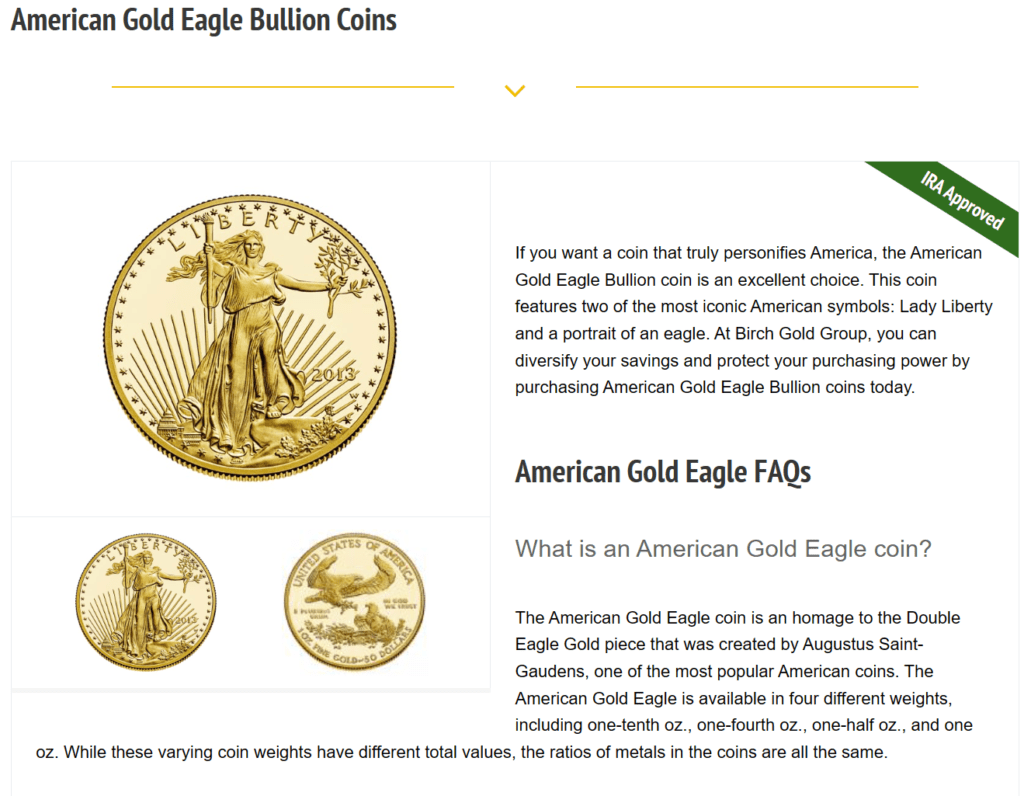 american gold eagle bullion coins offered by birch gold group